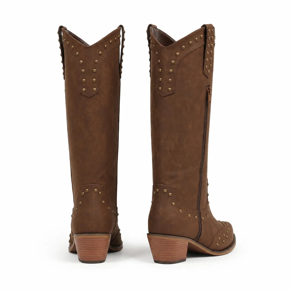 Rich Brown Bettina Studded Leather Boots heel detail