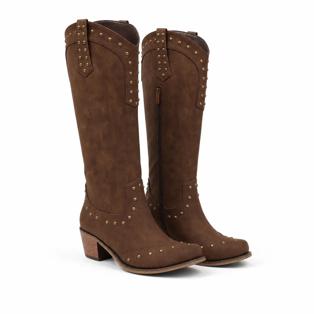 Rich Brown Bettina Studded Leather Boots