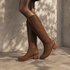 Rich Brown Bettina Studded Leather Boots on-foot view