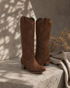 Rich Brown Bettina Studded Leather Boots styled scene