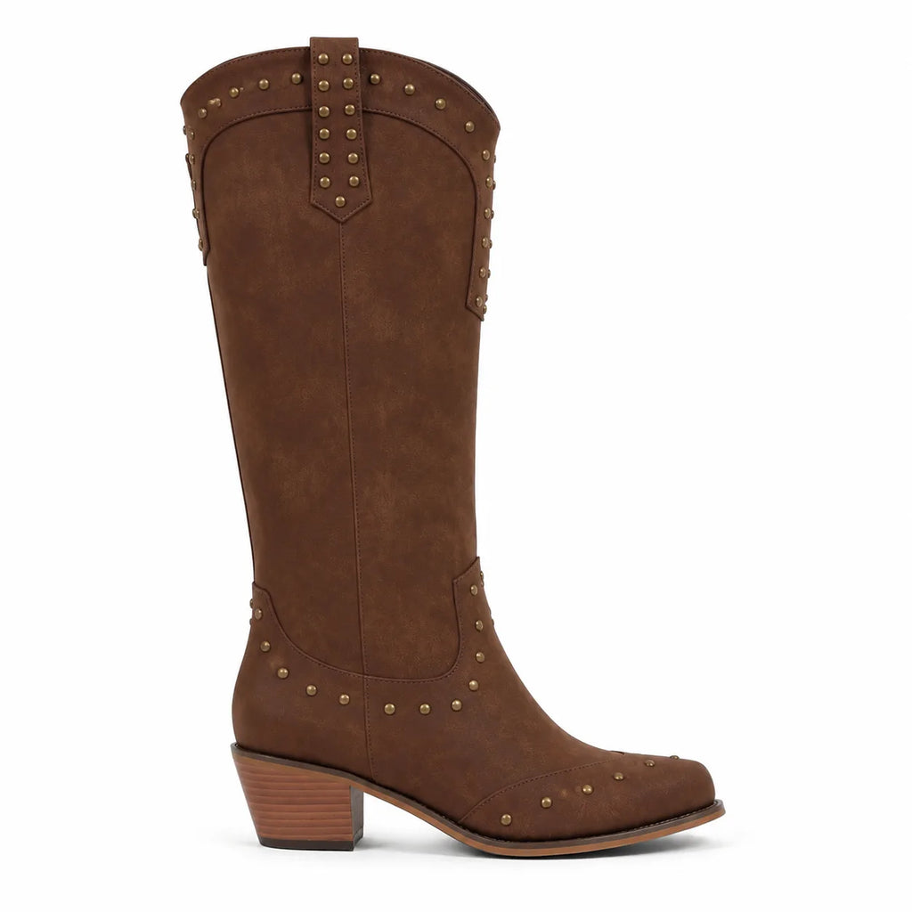 Rich Brown Bettina Studded Leather Boots side view