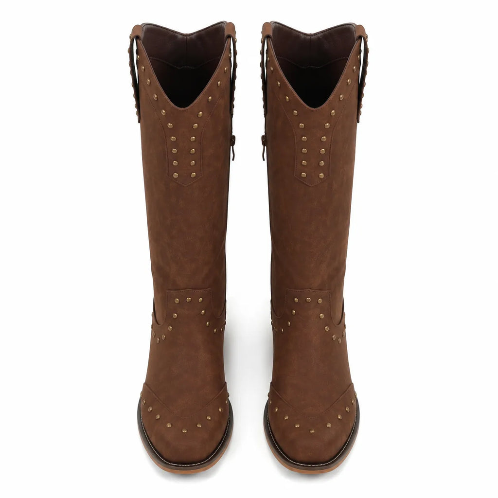 Rich Brown Bettina Studded Leather Boots top view