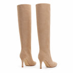 Apricot Suede Castelsardo Sheepskin Stiletto Boots heel detail