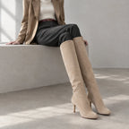 Apricot Suede Castelsardo Sheepskin Stiletto Boots lifestyle scene