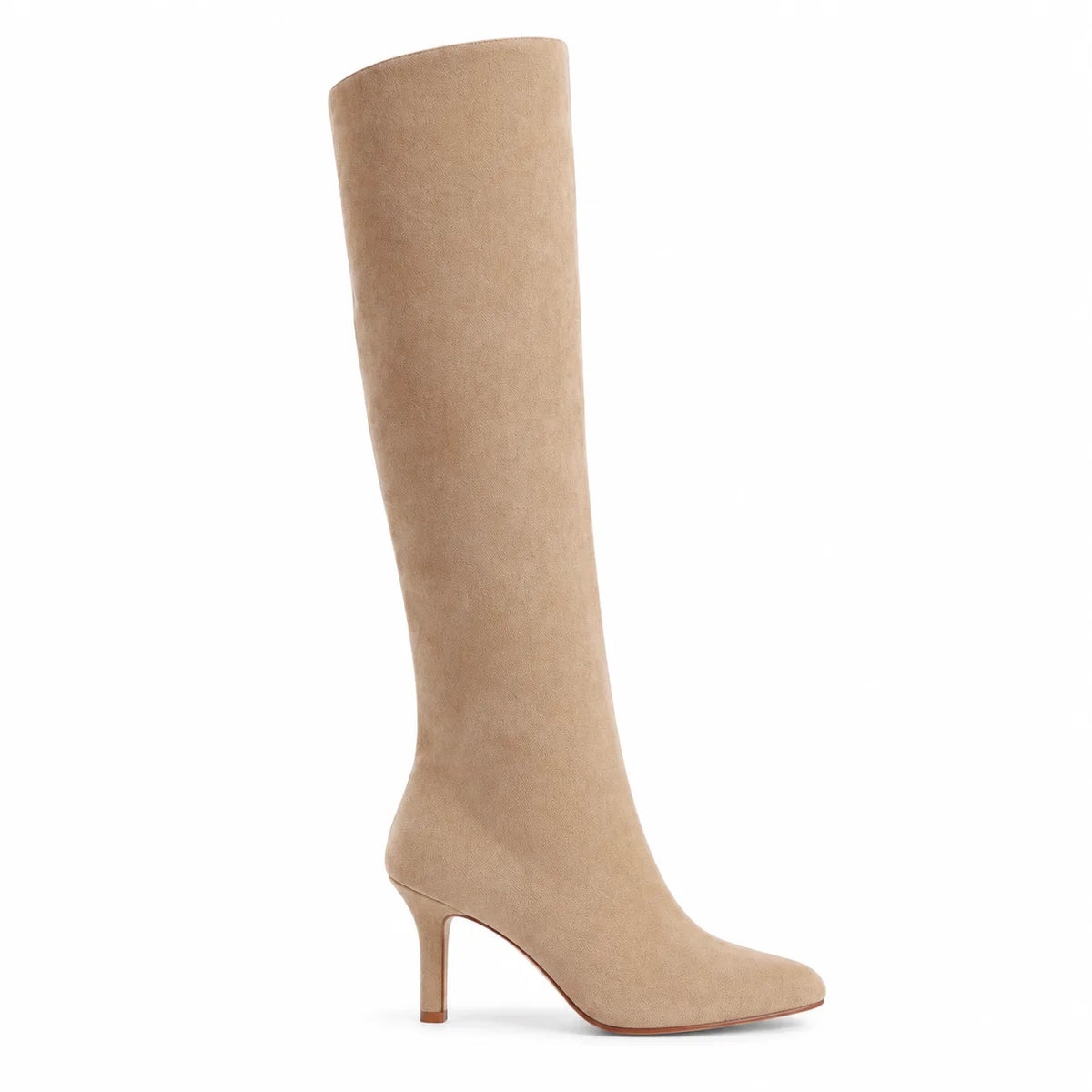Apricot Suede Castelsardo Sheepskin Stiletto Boots side view