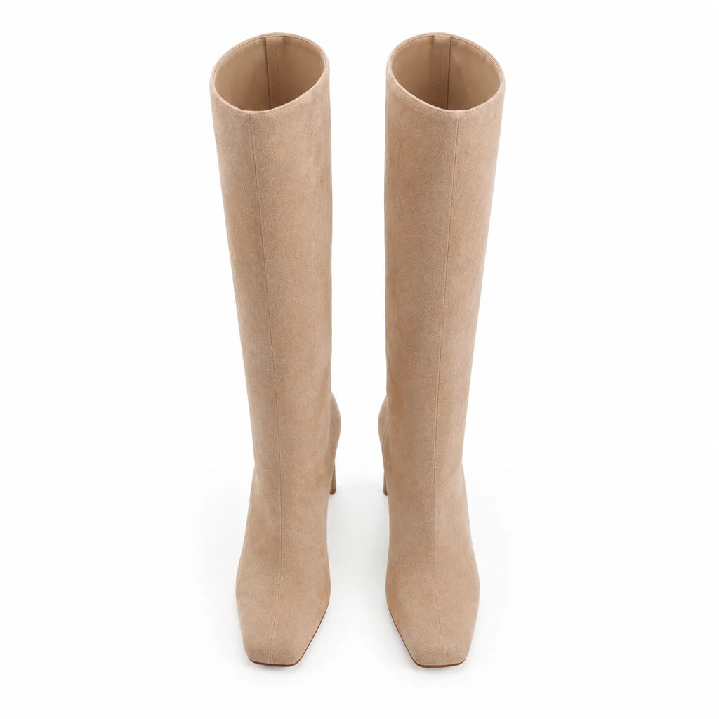 Apricot Suede Castelsardo Sheepskin Stiletto Boots top view