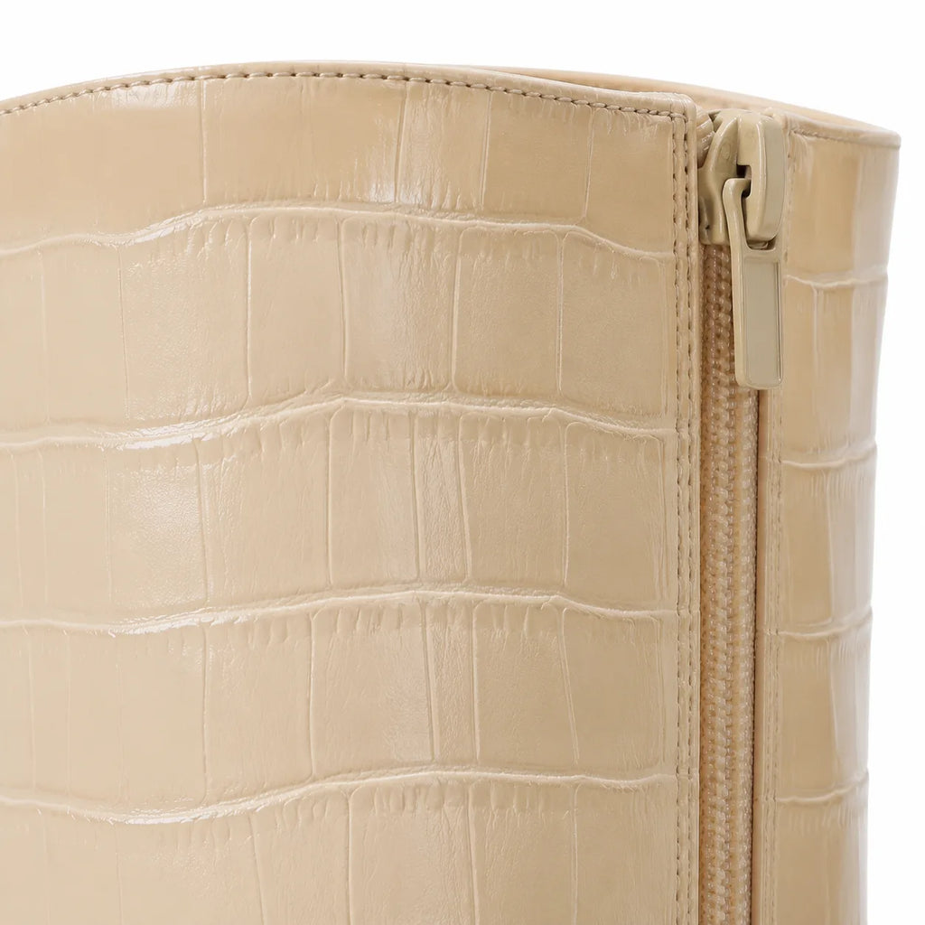 Warm Beige Daria Leather Knee-High Boots close-up detail