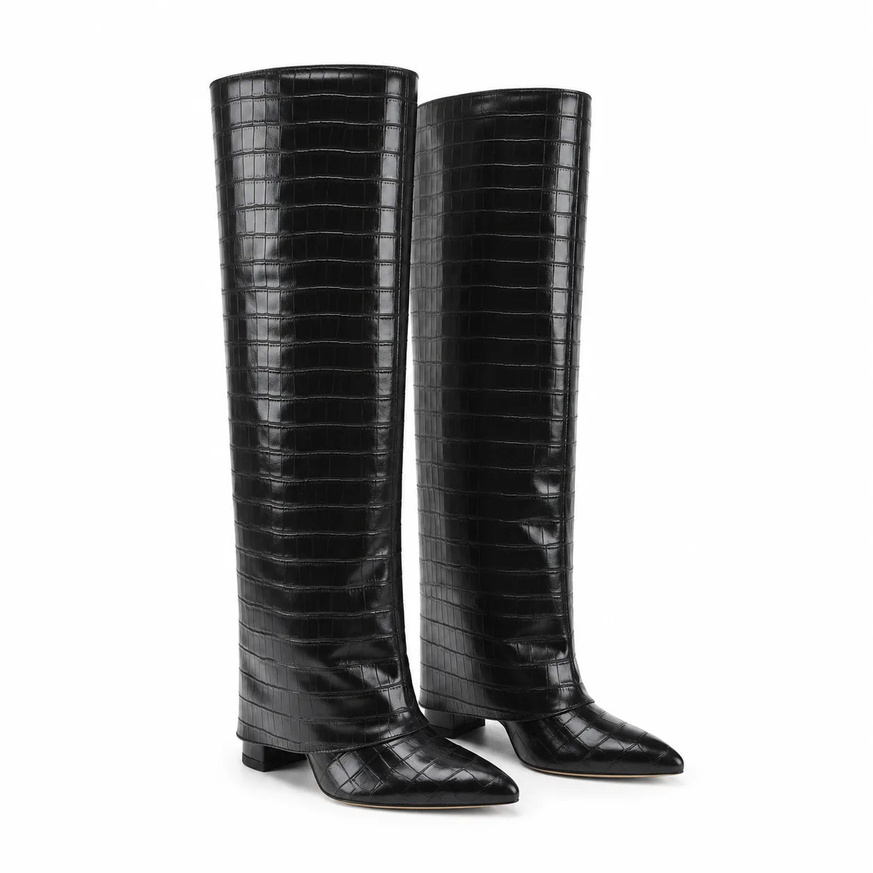 Deep Black Daria Leather Knee-High Boots