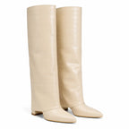 Warm Beige Daria Leather Knee-High Boots