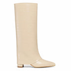 Warm Beige Daria Leather Knee-High Boots side view