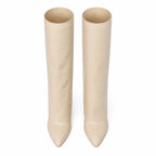 Warm Beige Daria Leather Knee-High Boots top view