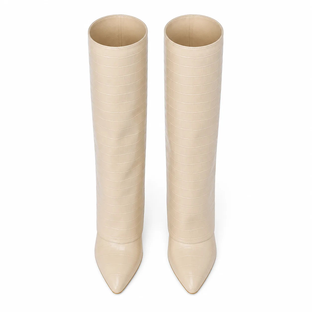 Warm Beige Daria Leather Knee-High Boots top view
