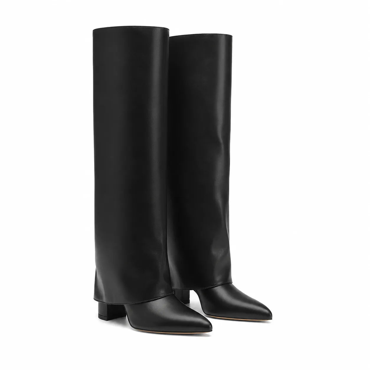 Smooth Black Daria Leather Knee-High Boots