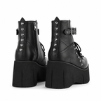 Deep Black Ferrara Leather Wedge Boots heel detail
