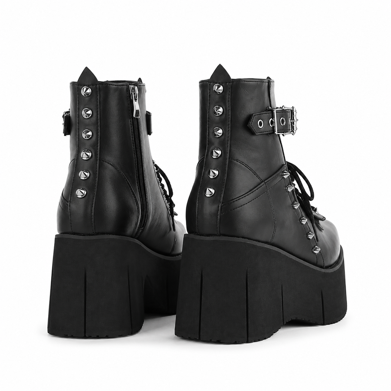 Deep Black Ferrara Leather Wedge Boots heel detail