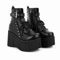 Deep Black Ferrara Leather Wedge Boots