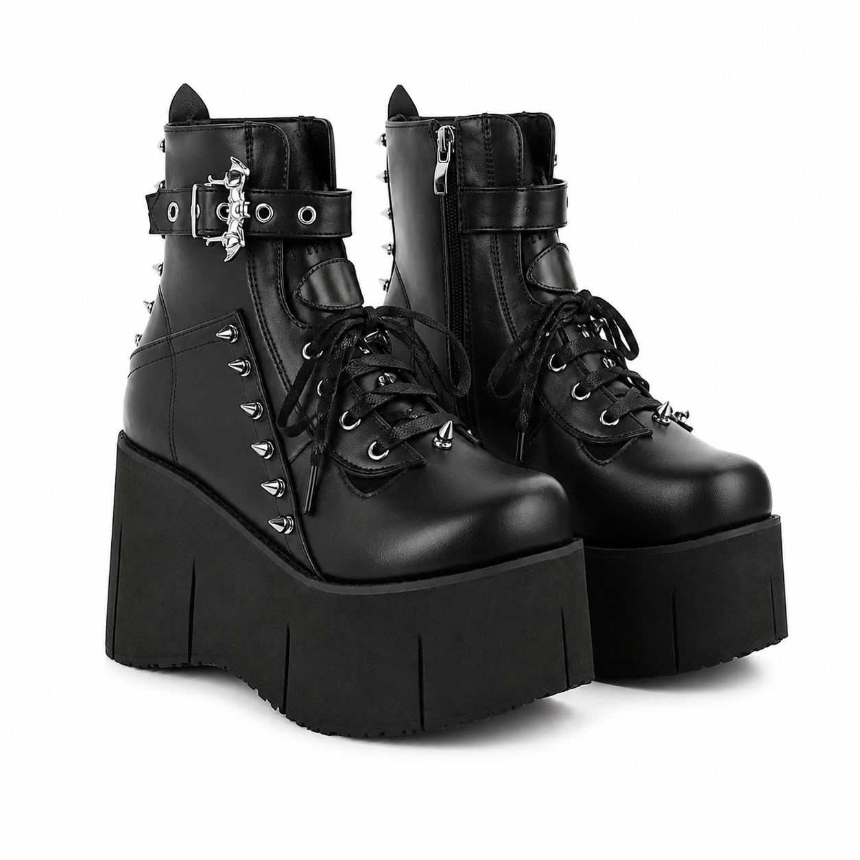 Deep Black Ferrara Leather Wedge Boots