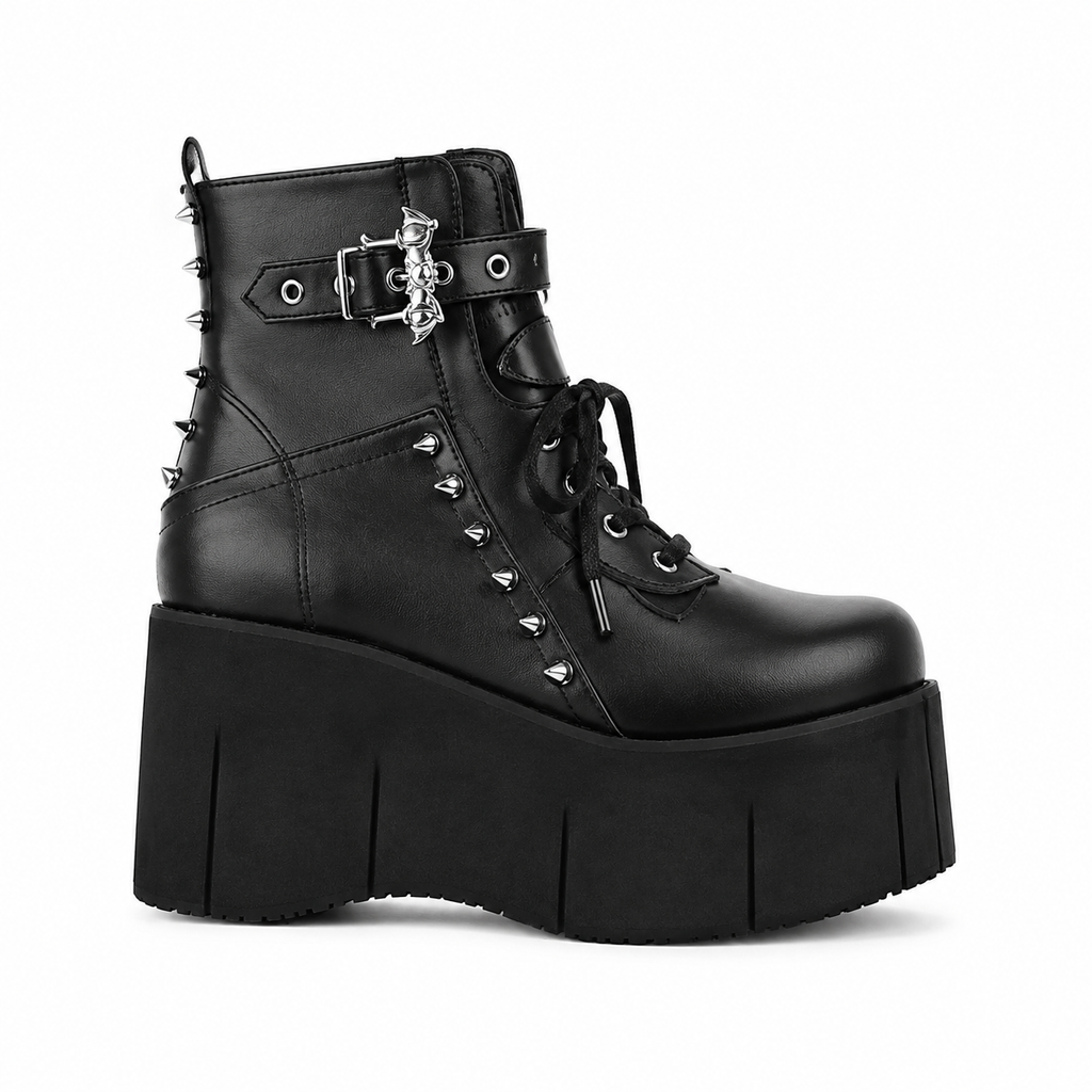 Deep Black Ferrara Leather Wedge Boots side view