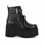 Deep Black Ferrara Leather Wedge Boots side view