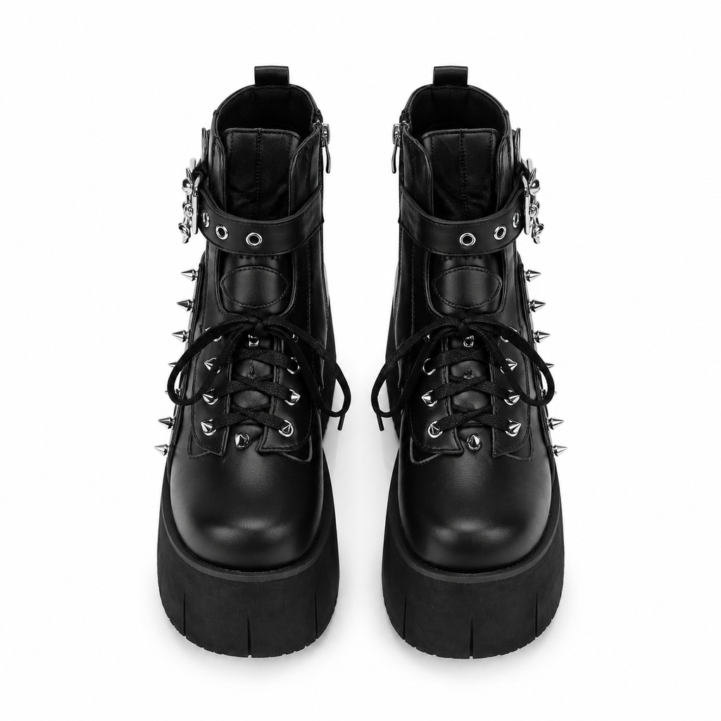 Deep Black Ferrara Leather Wedge Boots top view
