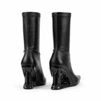 Deep Black Noemi Sheepskin Mid-Calf Boots heel detail