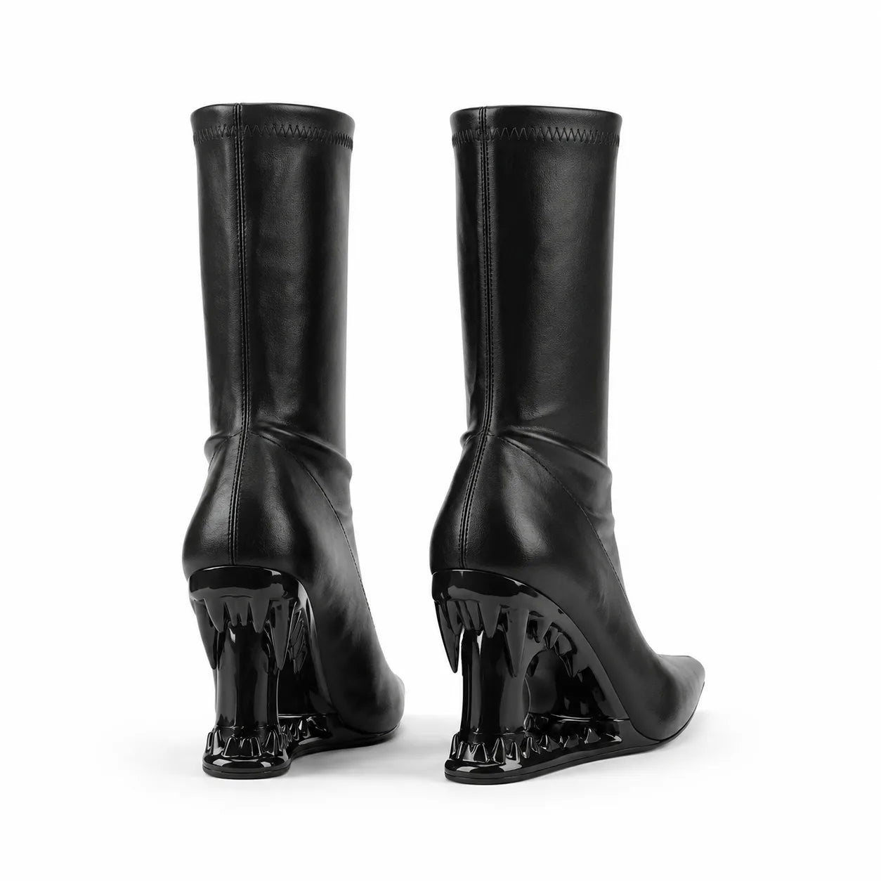 Deep Black Noemi Sheepskin Mid-Calf Boots heel detail