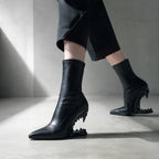 Deep Black Noemi Sheepskin Mid-Calf Boots on-foot view