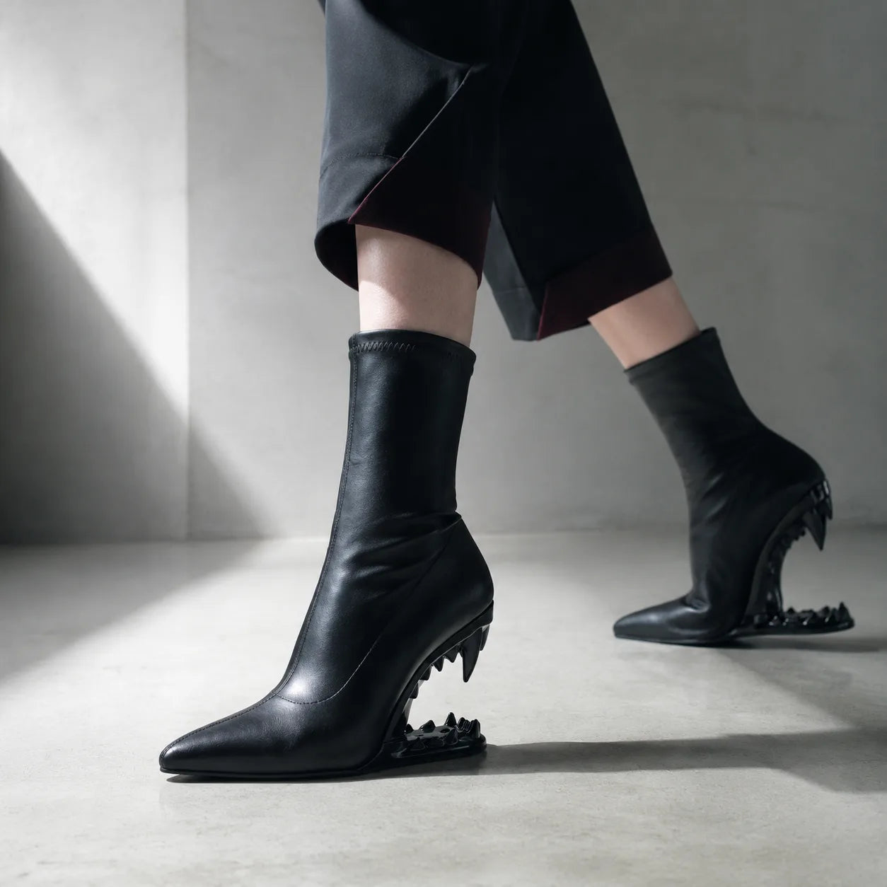 Deep Black Noemi Sheepskin Mid-Calf Boots on-foot view