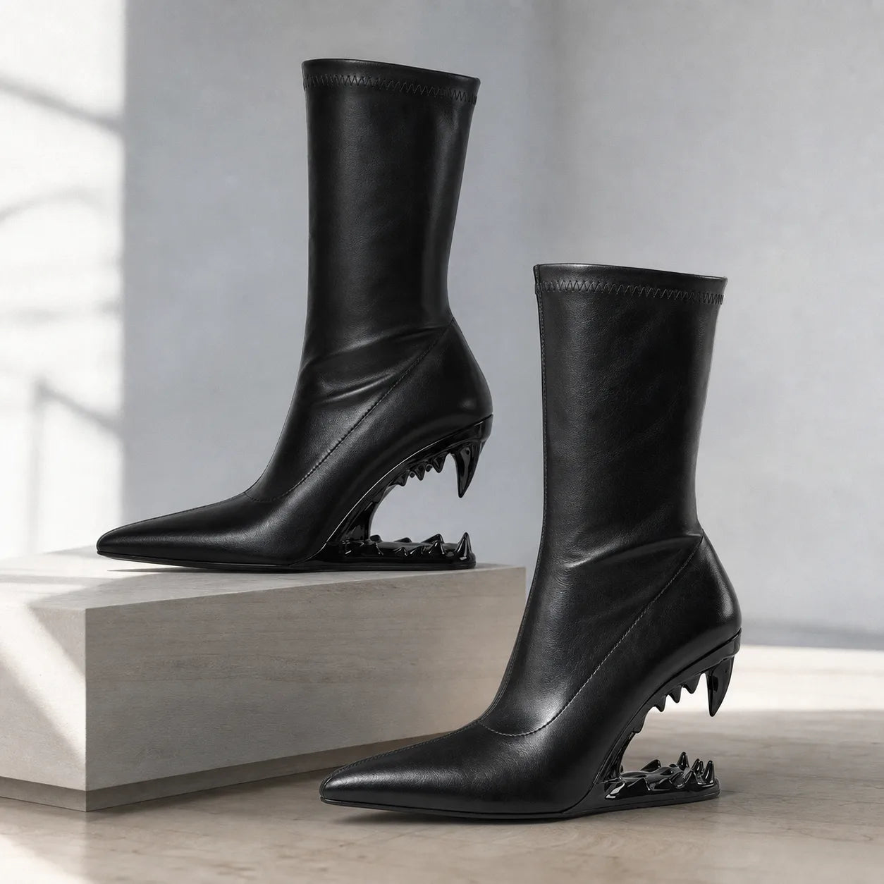 Deep Black Noemi Sheepskin Mid-Calf Boots styled scene