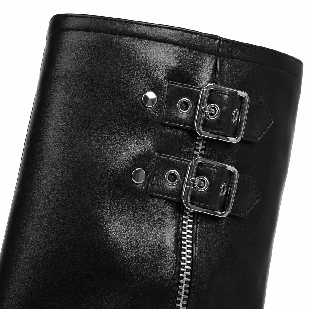 Deep Black Ragusa Leather Platform Boots close-up detail