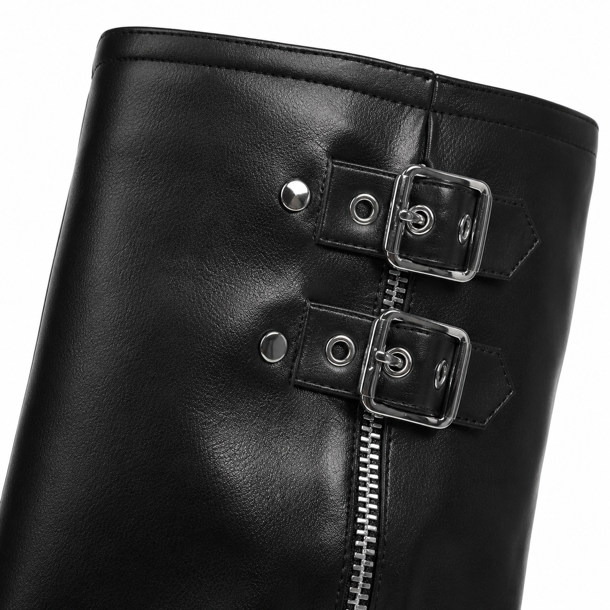 Deep Black Ragusa Leather Platform Boots close-up detail