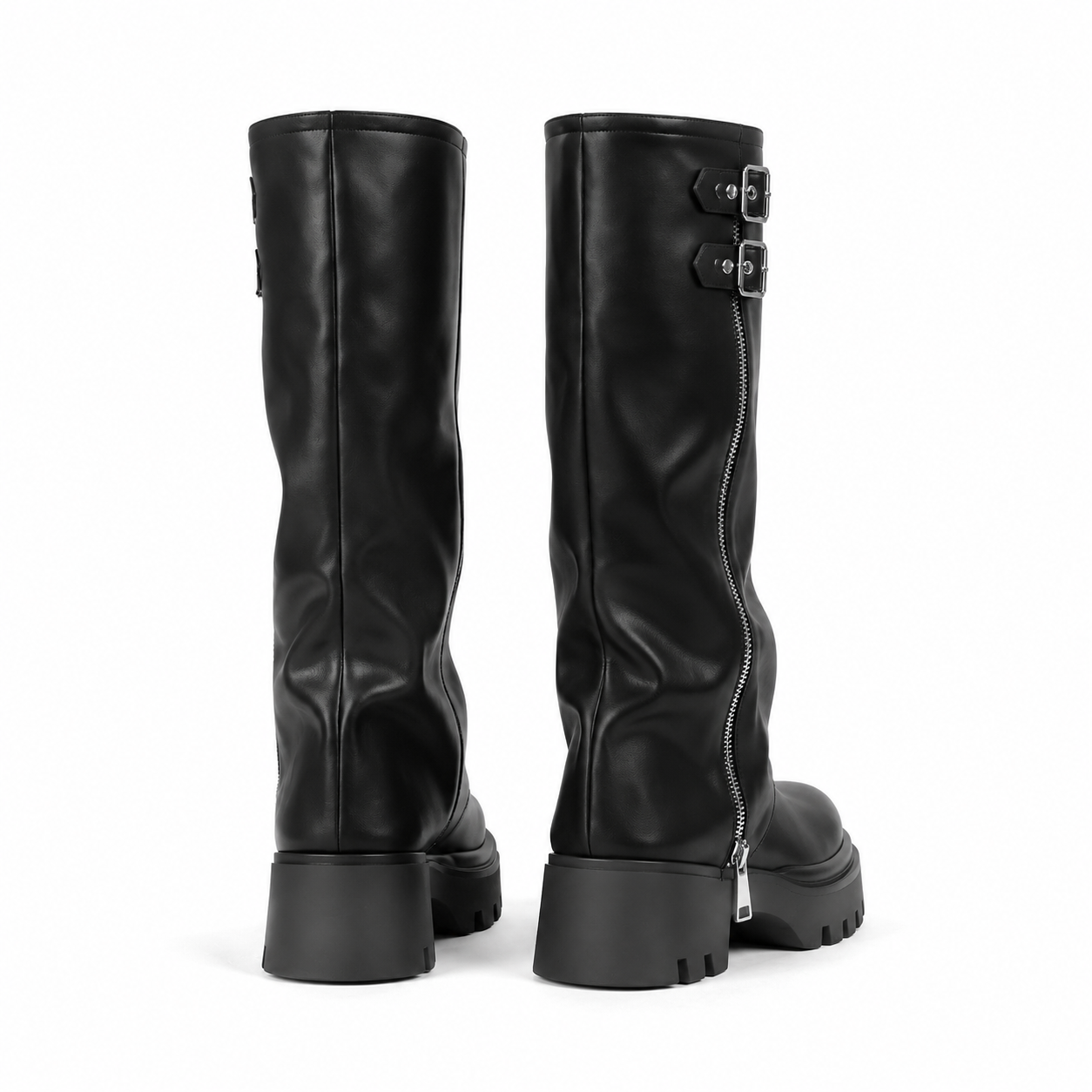 Deep Black Ragusa Leather Platform Boots heel detail