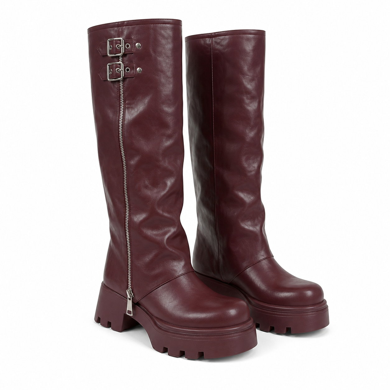 Deep Red Ragusa Leather Platform Boots