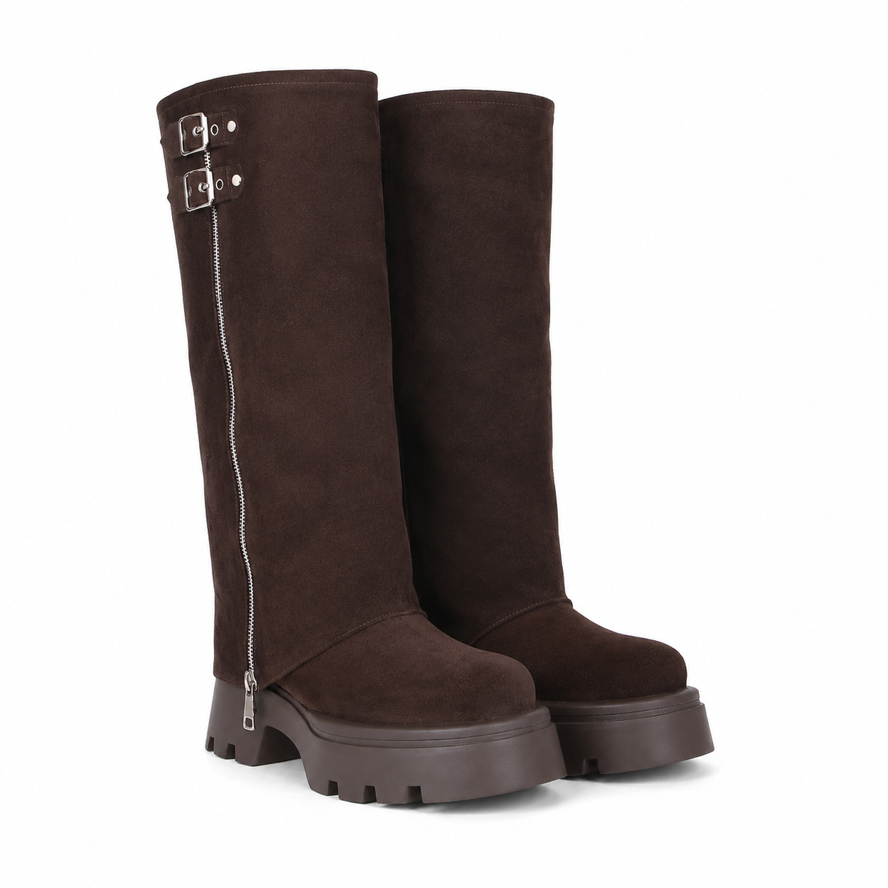 Chocolate Suede Ragusa Leather Platform Boots
