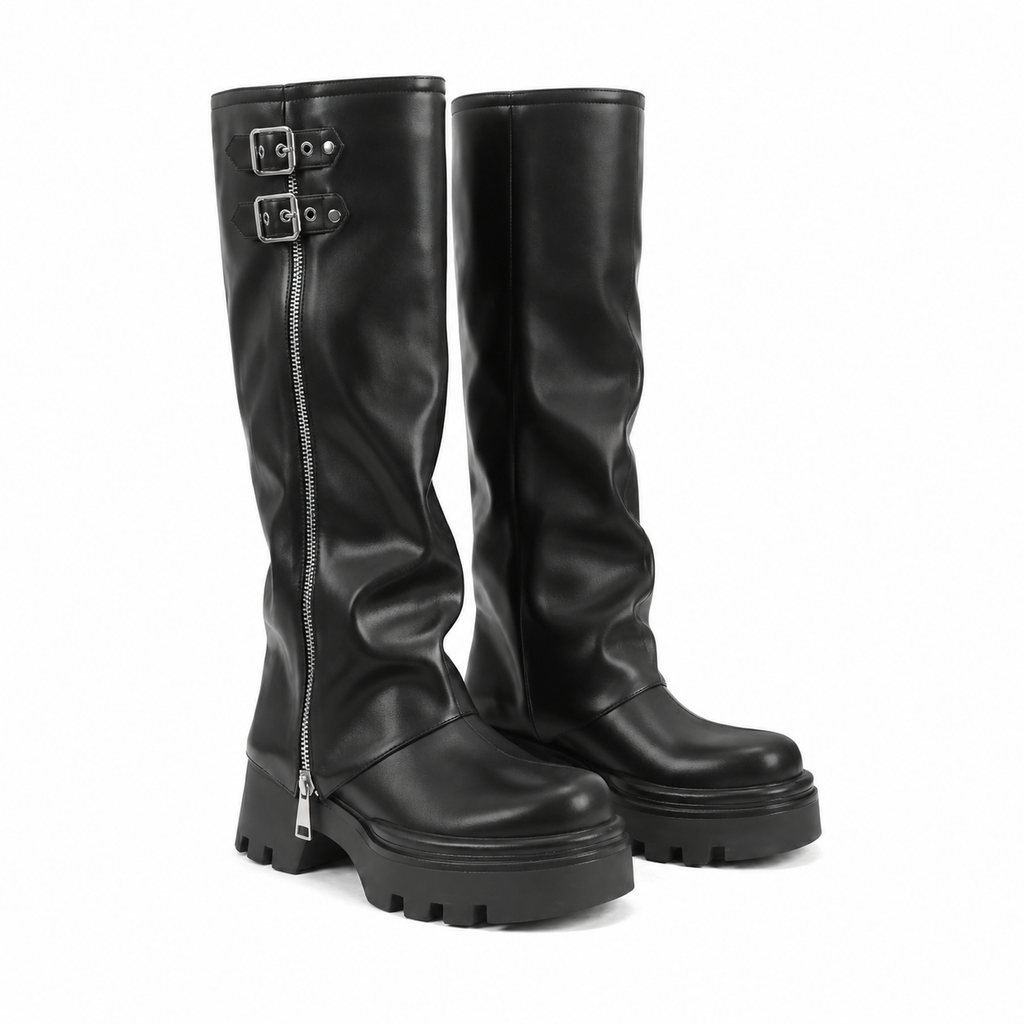Deep Black Ragusa Leather Platform Boots