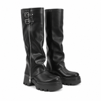 Deep Black Ragusa Leather Platform Boots