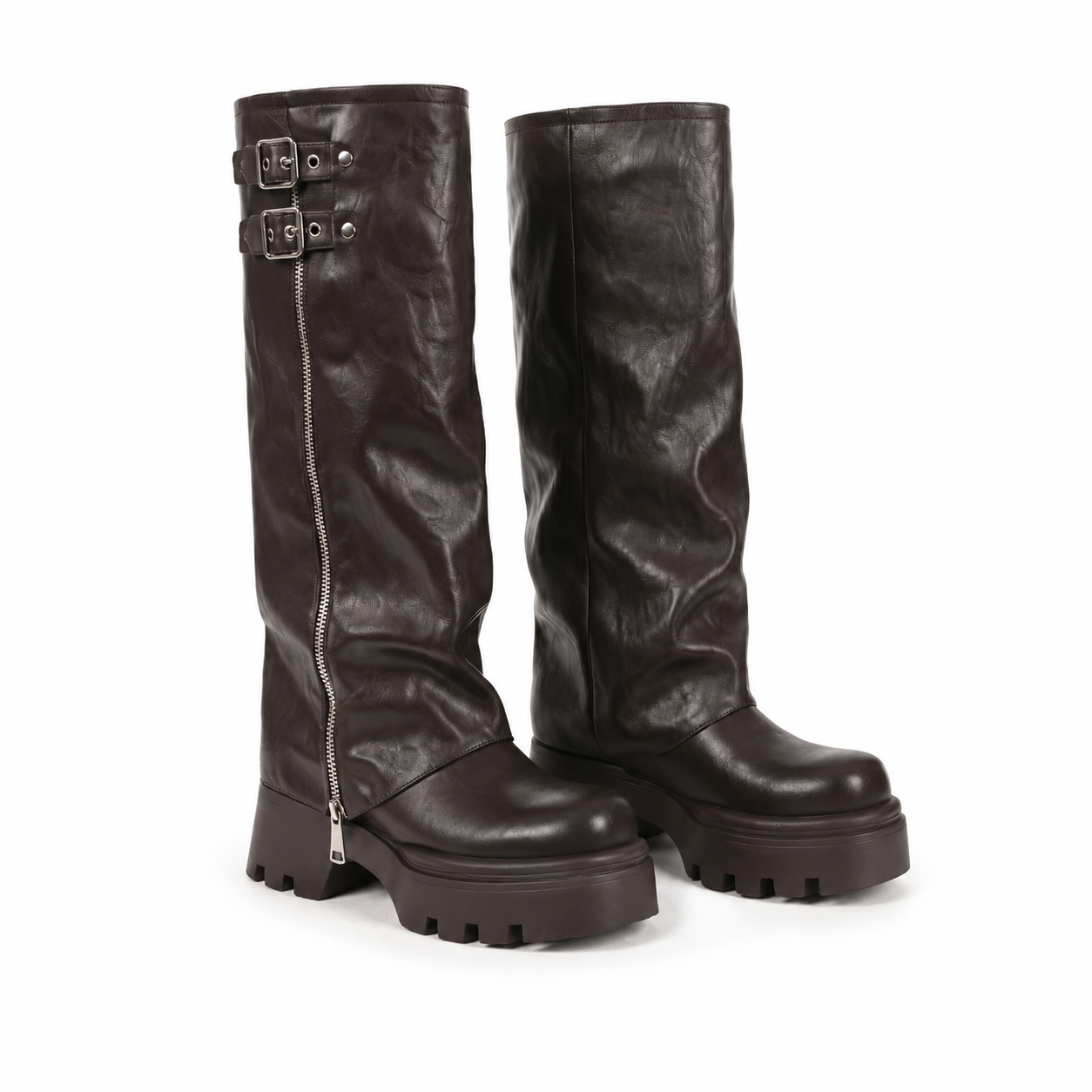 Rich Brown Ragusa Leather Platform Boots