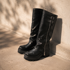 Deep Black Ragusa Leather Platform Boots styled scene