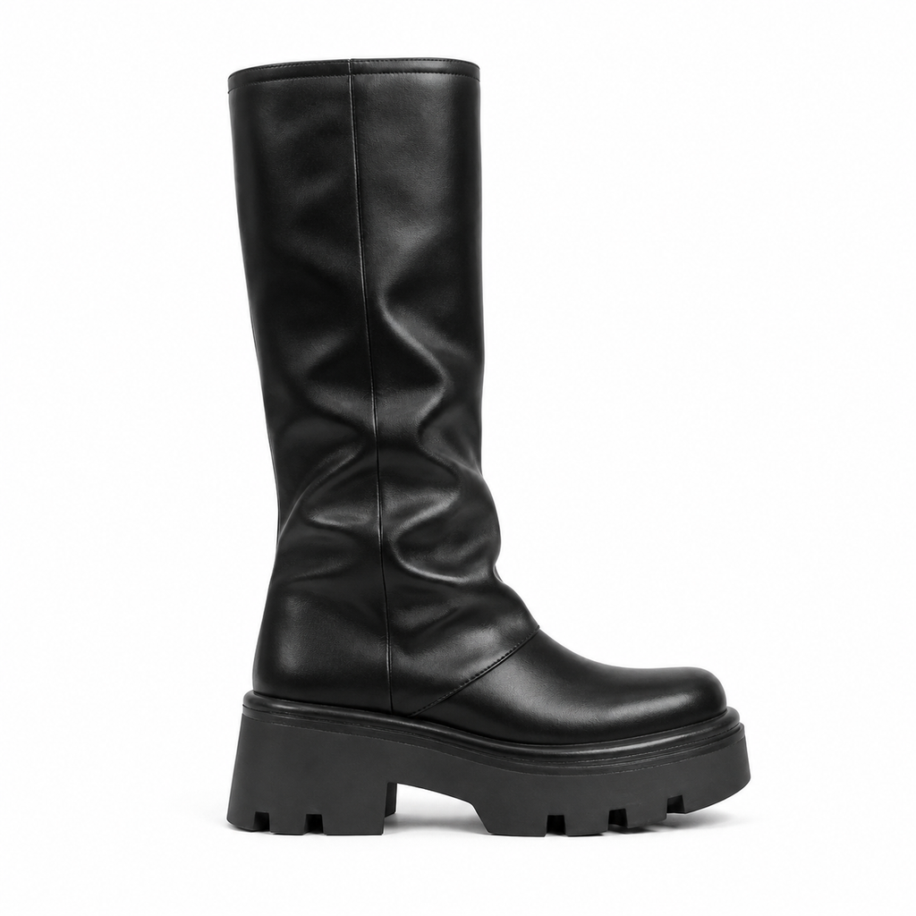 Deep Black Ragusa Leather Platform Boots side view