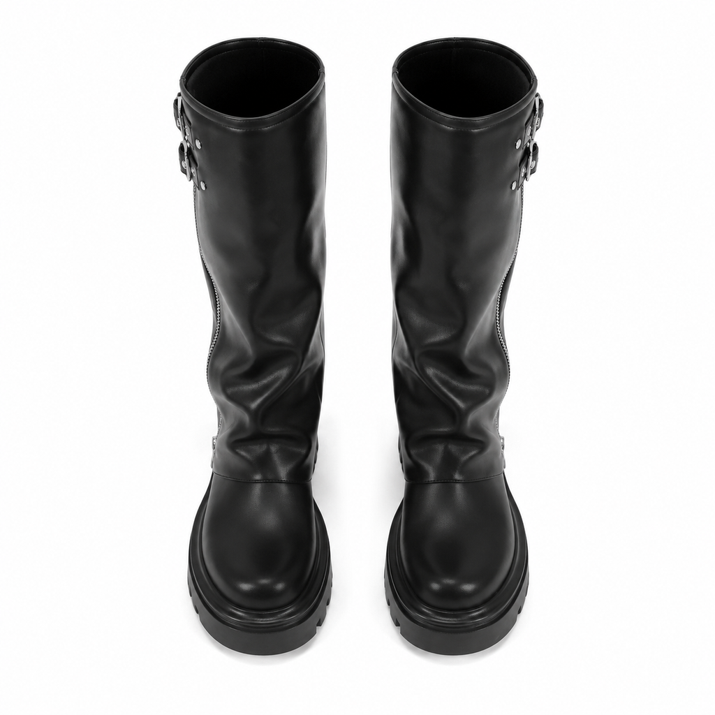 Deep Black Ragusa Leather Platform Boots top view