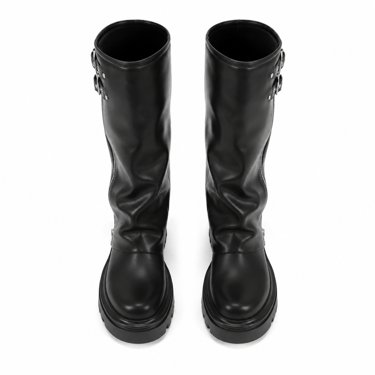 Deep Black Ragusa Leather Platform Boots top view