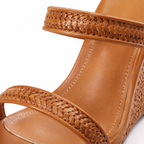 Rich Brown Panarea Raffia Wedge Sandals close-up detail