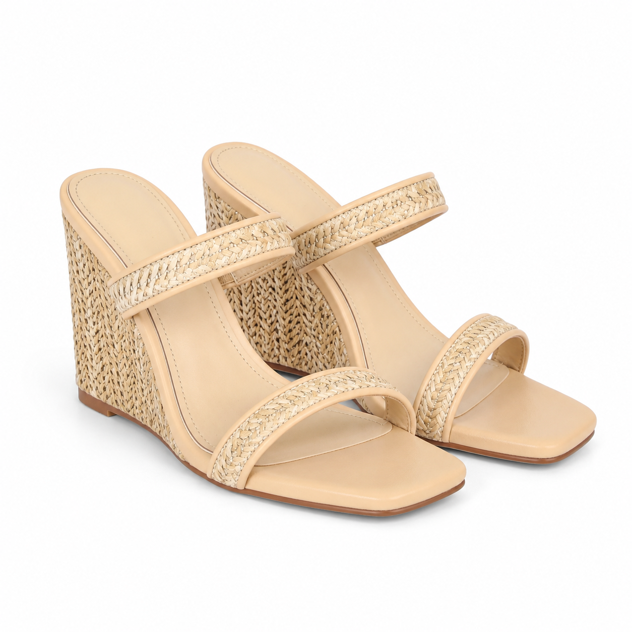 Soft Apricot Panarea Raffia Wedge Sandals