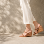 Rich Brown Panarea Raffia Wedge Sandals on-foot view