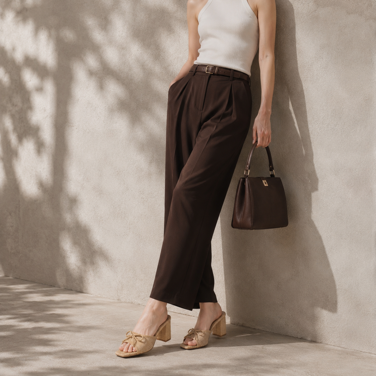 Rich Brown Maiori Raffia Block-Heel Sandals lifestyle scene