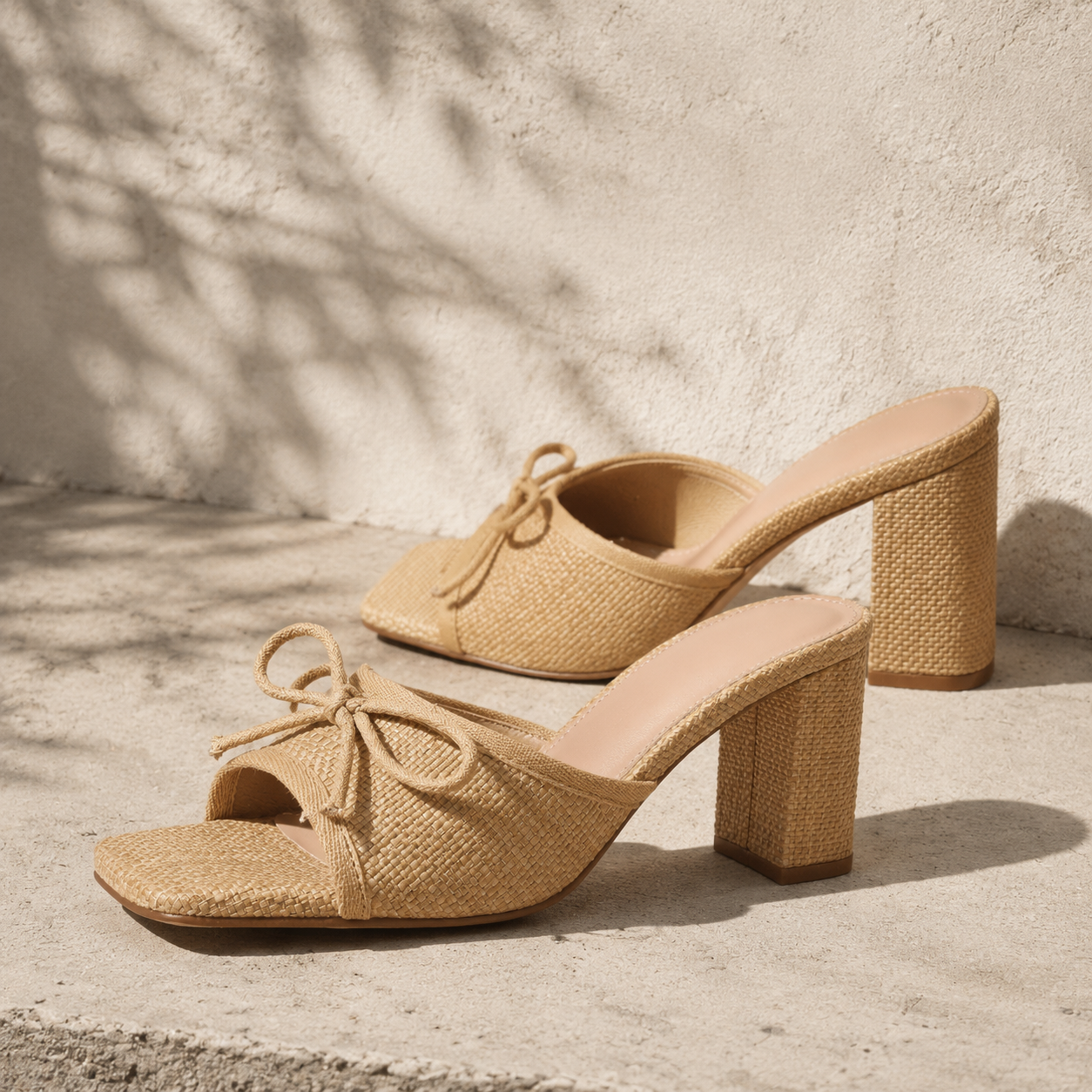 Rich Brown Maiori Raffia Block-Heel Sandals styled scene