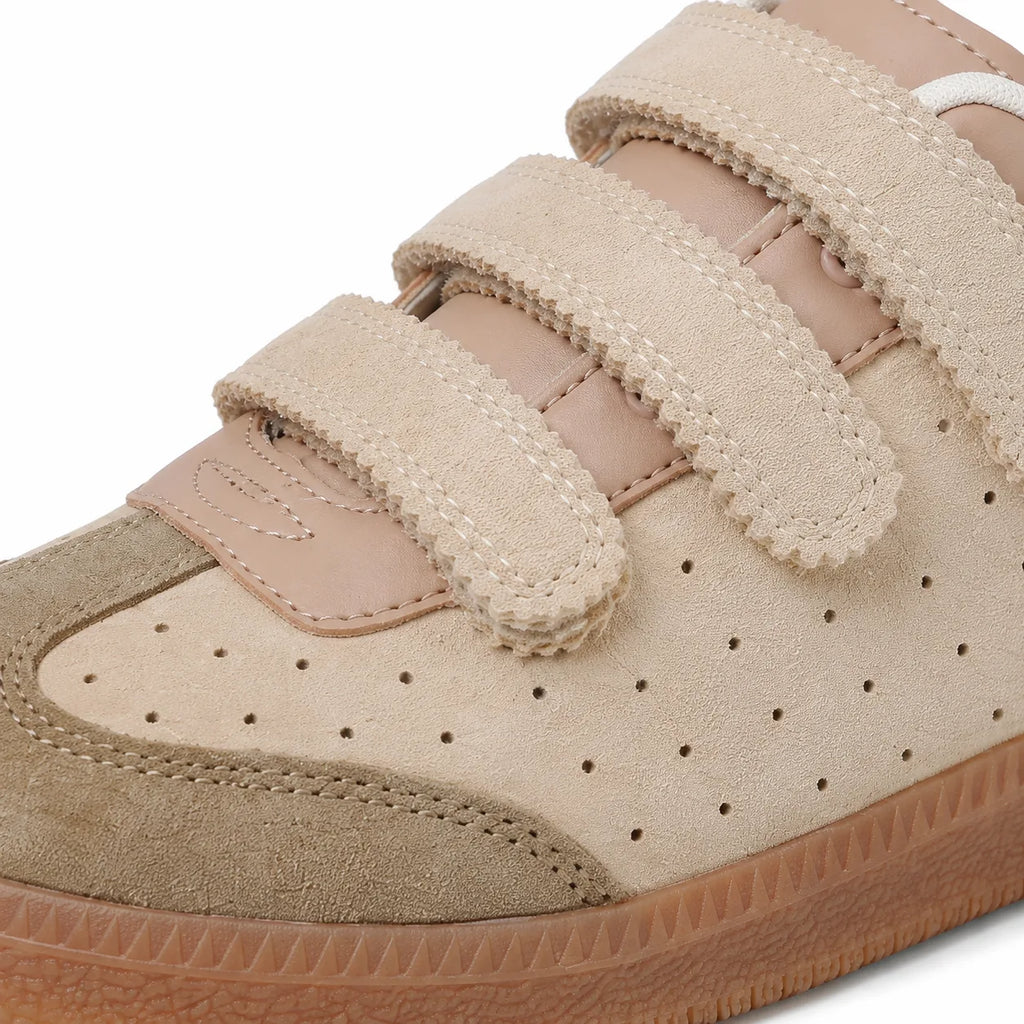 Taupe Suede Fulvia Leather Sneakers close-up detail