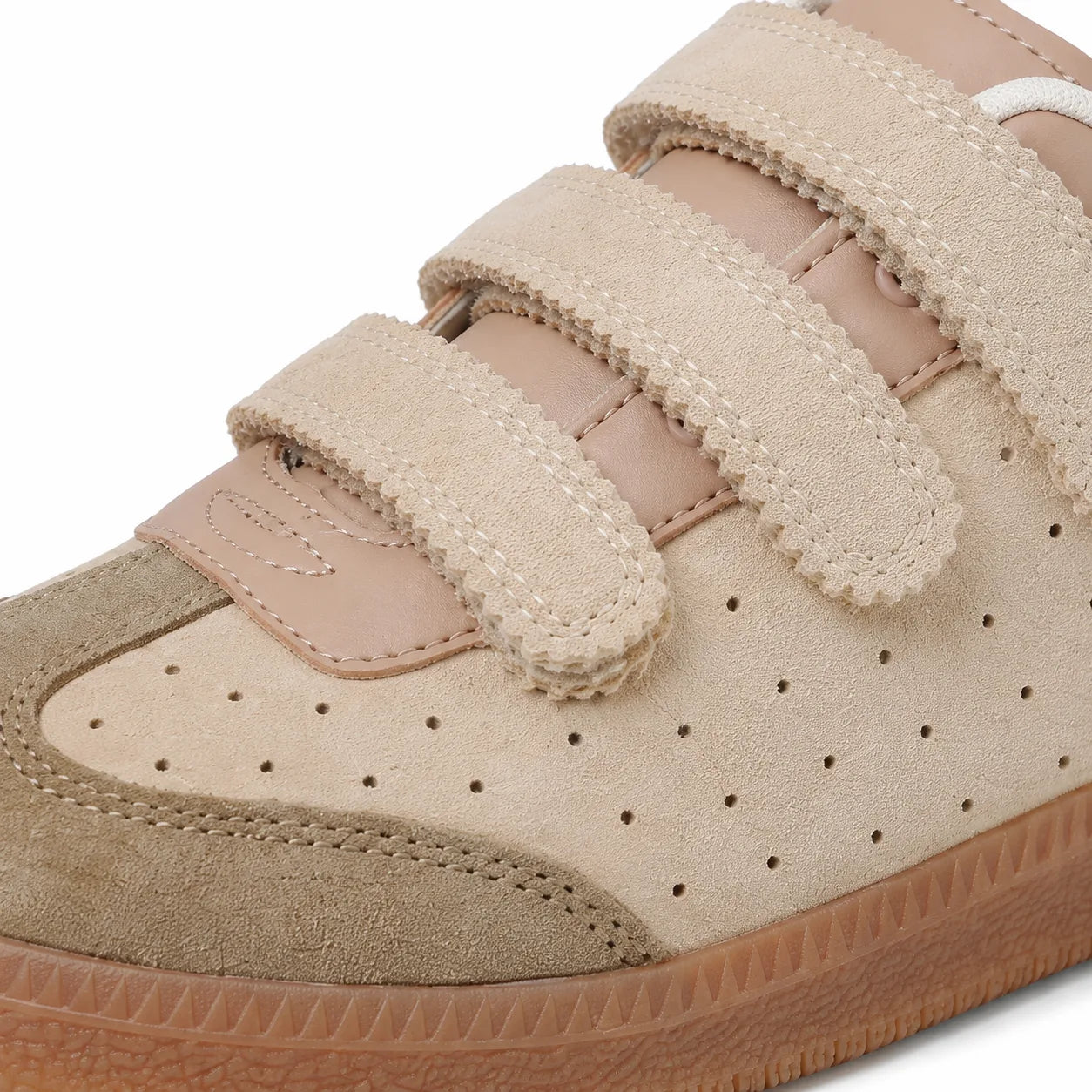 Taupe Suede Fulvia Leather Sneakers close-up detail