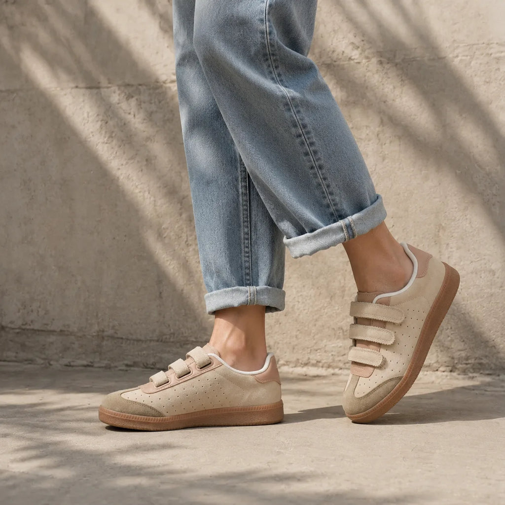 Taupe Suede Fulvia Leather Sneakers on-foot view