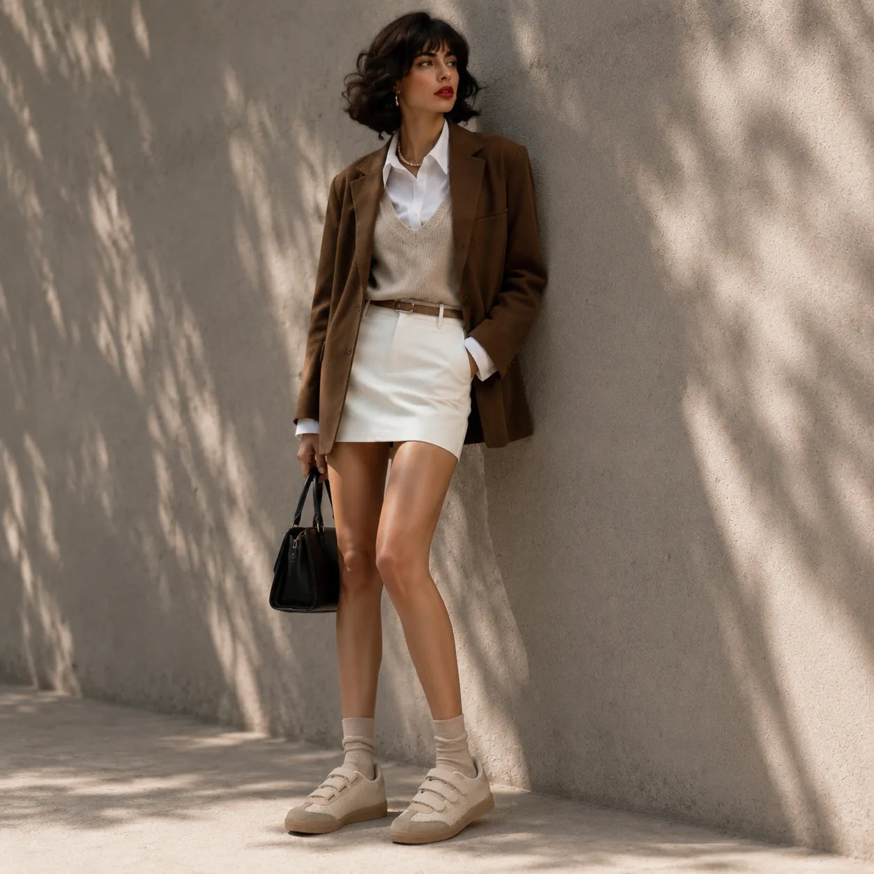 Taupe Suede Fulvia Leather Sneakers lifestyle scene